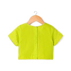 Pine Kids Woven Half Sleeves Floral Embroidered & Leaves Foil Printed Lehenga Choli Set With Dupatta - Limegreen