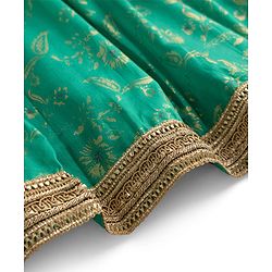 Pine Kids Woven Half Sleeves Lehenga Choli & Dupatta Set With Floral Print - Orange & Green