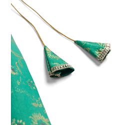 Pine Kids Woven Half Sleeves Lehenga Choli & Dupatta Set With Floral Print - Orange & Green
