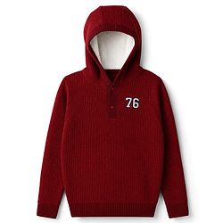 Pine Kids Knit Full Sleeves Hooded Sweaters With Numeric Text Embroidery - Red