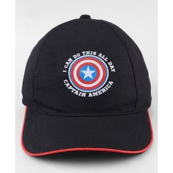 Pine Kids Marvel Cotton Woven Baseball Cap With Captain America Graphics Black - Diameter 17 cm