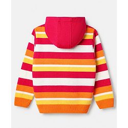 Pine Kids Knit Full Sleeves Front Open Hooded Striped Sweaters With Inner West - Red