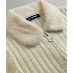 Pine Kids Knit Full Sleeves Solid Colour Front Open Sweater with Collar Neck - Off White