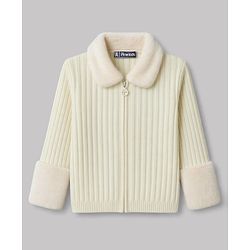Pine Kids Knit Full Sleeves Solid Colour Front Open Sweater with Collar Neck - Off White