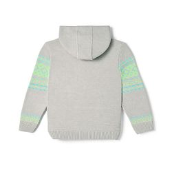 Pine Kids Knit Full Sleeves Hooded  Front Open Sweaters with Geometric Design - Beige