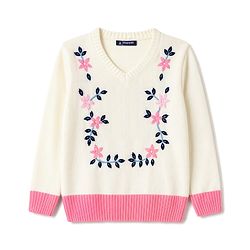 Pine Kids Knit Full Sleeves Floral Embroidered Pullover - Off White