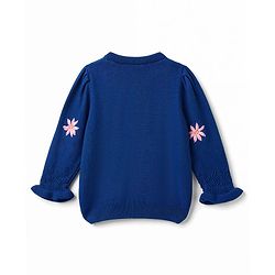 Pine Kids Knit Full Sleeves Pullover with Floral Embroidery - Navy