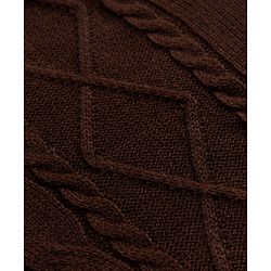 Pine Kids Knit Full Sleeves Hooded Solid Colour Sweater Set With Cable Knit Design- Brown