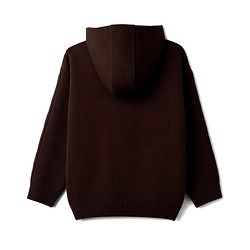 Pine Kids Knit Full Sleeves Hooded Solid Colour Sweater Set With Cable Knit Design- Brown