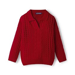 Pine Kids Knit Full Sleeves Polo Collar Solid Sweater Set with Cable Knit Design - Dark Red