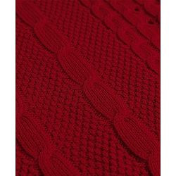 Pine Kids Knit Full Sleeves Polo Collar Solid Sweater Set with Cable Knit Design - Dark Red