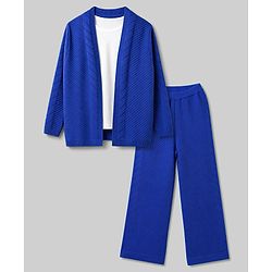 Pine Kids Knit Full Sleeves Sweater Set with Tee - Navy Blue