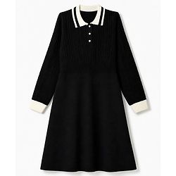 Pine Kids Knit Full Sleeves Woollen Dress with Cable Knit Design - Black