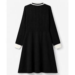 Pine Kids Knit Full Sleeves Woollen Dress with Cable Knit Design - Black