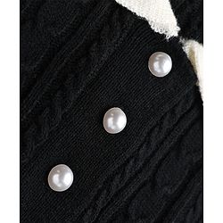 Pine Kids Knit Full Sleeves Woollen Dress with Cable Knit Design - Black
