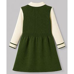 Pine Kids Knit Full Sleeves Solid Woolen Dress - Green