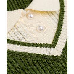 Pine Kids Knit Full Sleeves Solid Woolen Dress - Green