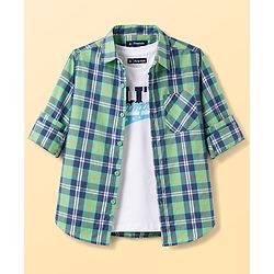 Pine Kids Cotton Woven Checks Shirt Roll Up Sleeves Multi Color 4-5 Years