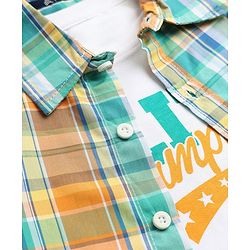 Pine Kids Cotton Woven Checks Shirt and Text Print T-Shirt with Half Sleeves -Green