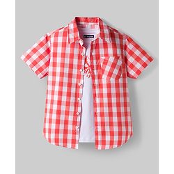 Pine Kids Cotton Woven Half Sleeves Checks Shirt & T-Shirt - Red