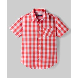 Pine Kids Cotton Woven Half Sleeves Checks Shirt & T-Shirt - Red