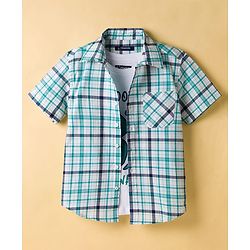 Pine Kids Cotton Woven Half Sleeves Checks Shirt & T-Shirt - Multicolor