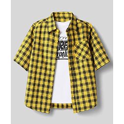 Pine Kids Cotton Woven Checks Twofer Shirt with Full Sleeves - Yellow