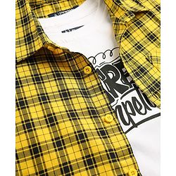 Pine Kids Cotton Woven Checks Twofer Shirt with Full Sleeves - Yellow