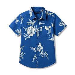 Pine Kids 100% Cotton Woven Half Sleeves Floral Printed Shirt - Navy Blue