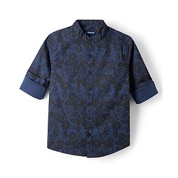 Pine Kids 100% Cotton Woven Full Sleeves Floral Printed Shirt - Navy Blue