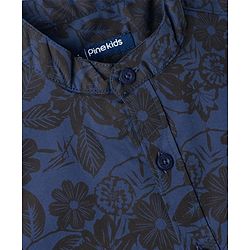Pine Kids 100% Cotton Woven Full Sleeves Floral Printed Shirt - Navy Blue