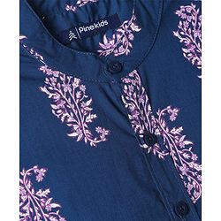 Pine Kids 100% Cotton Woven Full Sleeves Floral Printed Shirt - Navy Blue