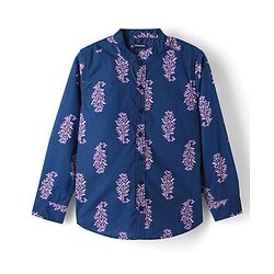 Pine Kids 100% Cotton Woven Full Sleeves Floral Printed Shirt - Navy Blue