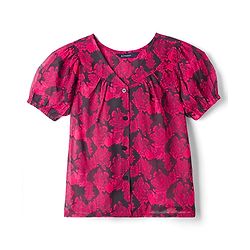 Pine Kids Woven Half Puffed Sleeves Floral Printed Top with Inner Slips - Dark Pink & Black