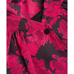 Pine Kids Woven Half Puffed Sleeves Floral Printed Top with Inner Slips - Dark Pink & Black
