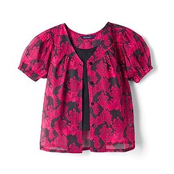 Pine Kids Woven Half Puffed Sleeves Floral Printed Top with Inner Slips - Dark Pink & Black