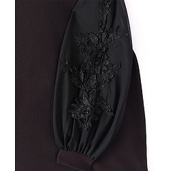 Pine Kids Woven Full Sleeves Solid Colour Top with Lace Detailing in Sleeves- Black