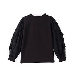Pine Kids Woven Full Sleeves Solid Colour Top with Lace Detailing in Sleeves- Black