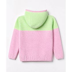 Pine Kids Cable Knit Front Open Sweater with Full Sleeves in Pink Green