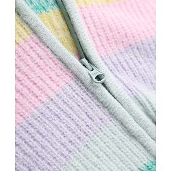 Pine Kids Knit Front Open Sweater with Full Sleeves and Stripes In Green