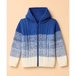 Pine Kids Cable Knit Front Open Sweater with Full Sleeves and Ombre Design in Blue