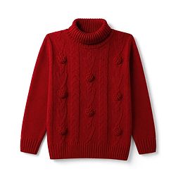 Pine Kids Knit Full Sleeves Pullover with Floral Crochet - Red