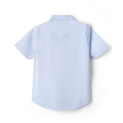 Pine Kids Cotton Woven Half Sleeves Striped Shirt and Denim Shorts Set - Light Blue