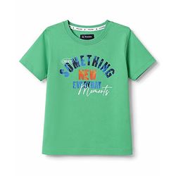 Pine Kids Cotton Knit Half Sleeves Text Printed T-Shirt & Jeans - Green & Blue