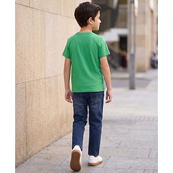 Pine Kids Cotton Knit Half Sleeves Text Printed T-Shirt & Jeans - Green & Blue
