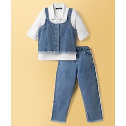 Pine Kids Cotton Knit Full Sleeves Shirt & Jeans Set with Jacket - Blue