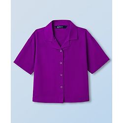 Pine Kids Cotton Woven Half Sleeves Solid Shirt & Beach Theme Printed Pant Set - Purple