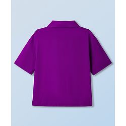 Pine Kids Cotton Woven Half Sleeves Solid Shirt & Beach Theme Printed Pant Set - Purple
