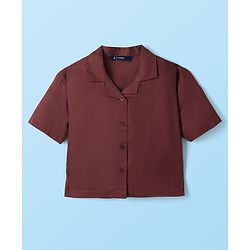 Pine Kids Cotton Woven Half Sleeves Shirt & Trousers Set with Tropical Theme Print - Maroon & White