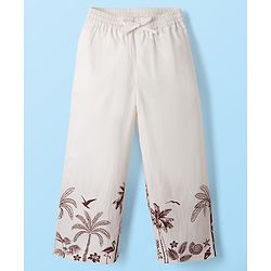 Pine Kids Cotton Woven Half Sleeves Shirt & Trousers Set with Tropical Theme Print - Maroon & White